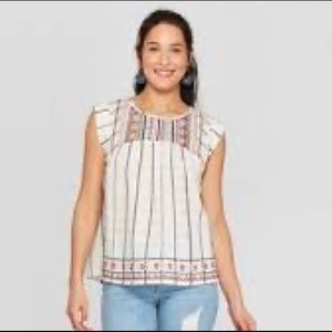 Knox Rose Embroidered Sleeveless Peasant Top